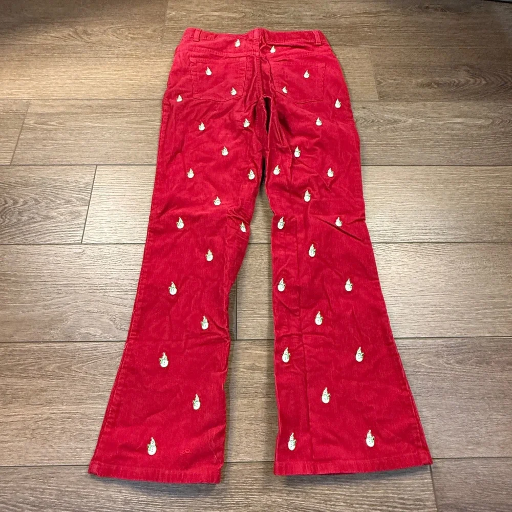 Lands End Girls Snowman Embroidered Red Corduroy Pants NWT Size 14 Holiday